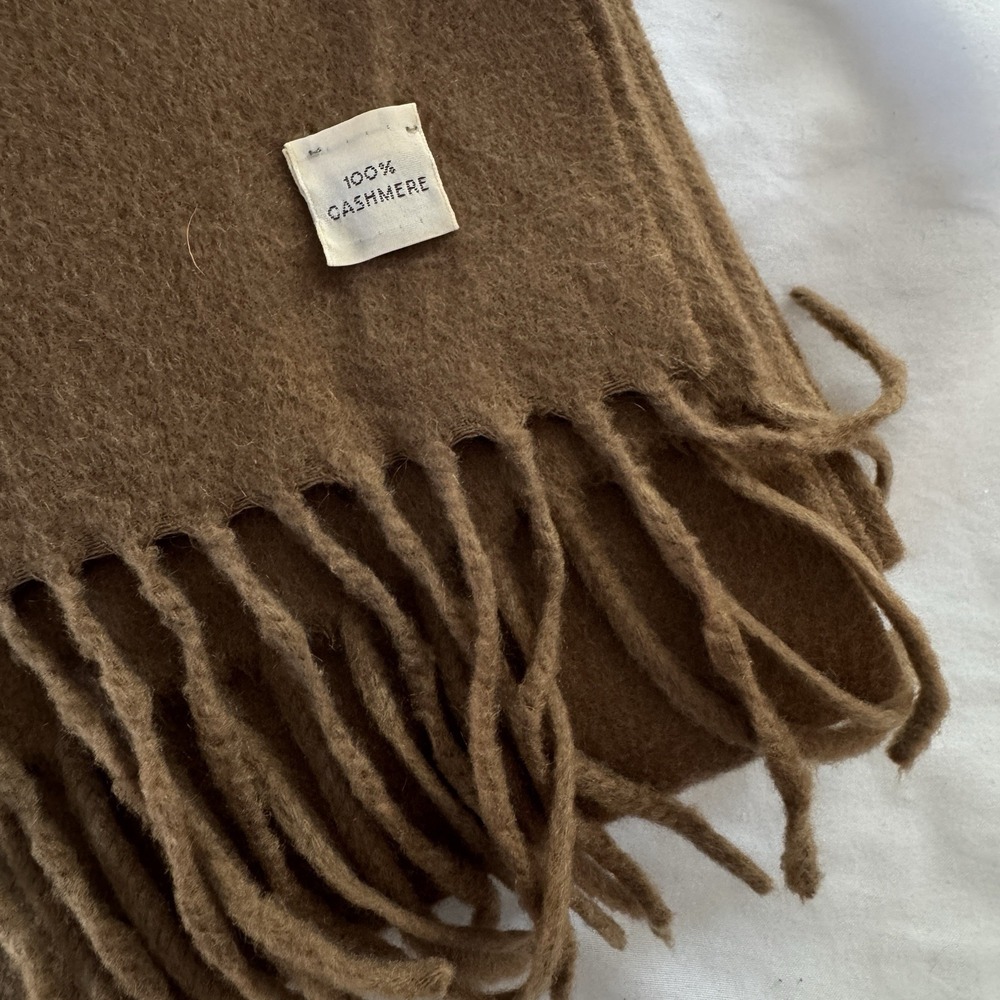 True Vintage 100% Cashmere Solid Tan Brown Scarf Minimalist Neutral Classy